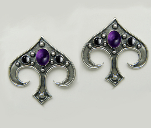 Sterling Silver Gothic Inspired Drop Dangle Earrings With Amethyst And Hematite